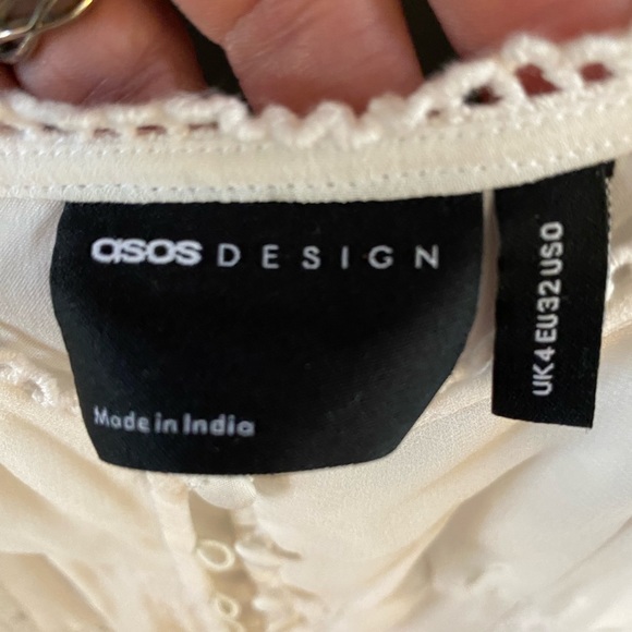 ASOS Romantic Ivory Button Up Midi Dress Beautiful Details size S EUC - Picture 6 of 10